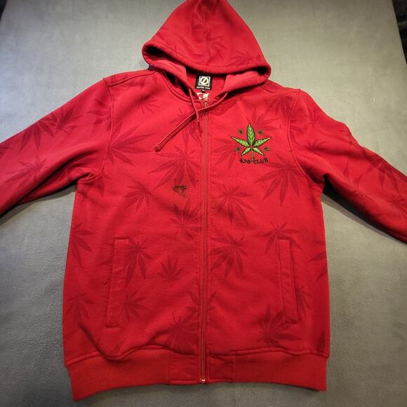 Fresh Kush Mens Large Red Full Zip Hoodie Embroidered All Over Print Sweatshirt - Picture 3 of 10